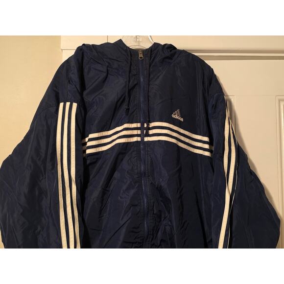 Vintage Adidas Jacket Mens XXL Blue Gray Reversible 90s Logo Full Zip Hooded - Picture 3 of 8
